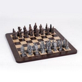 Chinese Qin Chess Set w/ Pewter Pieces & 16" Walnut Root Board
